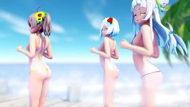 Uncensored MMD 015: Tiny Loli Trio in String Bikinis