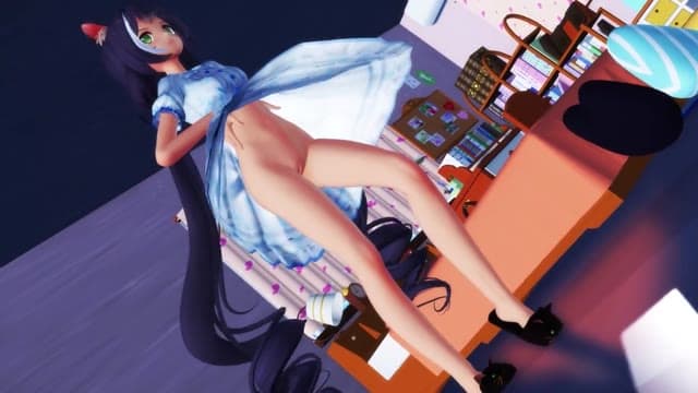 Uncensored 3D MMD: Cat-Girl Angel Loli in Blue Dress & Nude Bedroom Scene